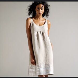 EILEEN FISHER Organic Linen Tank Dress with Sequined Hem. Size 14.